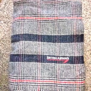 Vintage tartan plaid British Airways wool blanket.